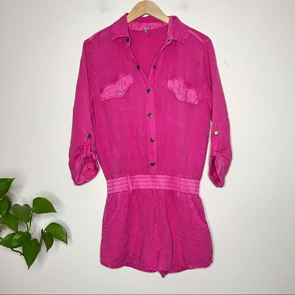 YFB & Revolve Noah Shorts Romper Hot Pink Linen Size Small